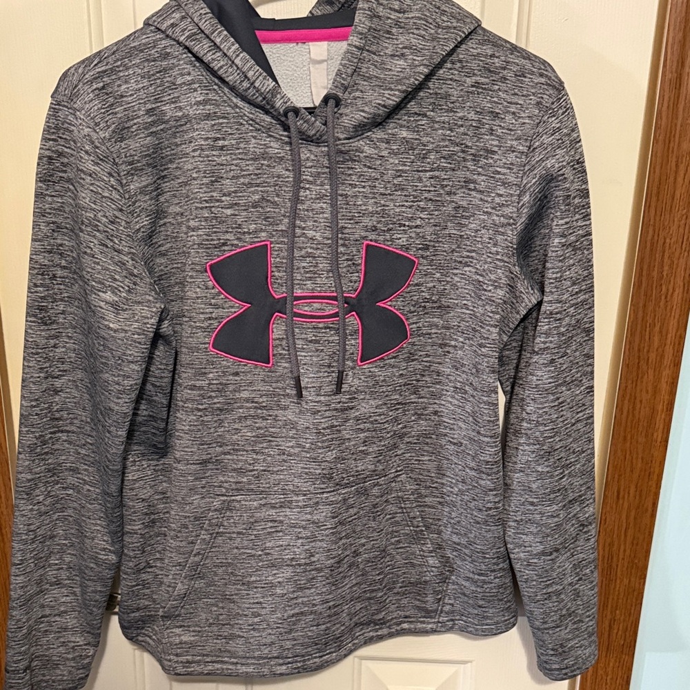 Under Armour Heathered Gray Hoodie with Pink Accents size Large